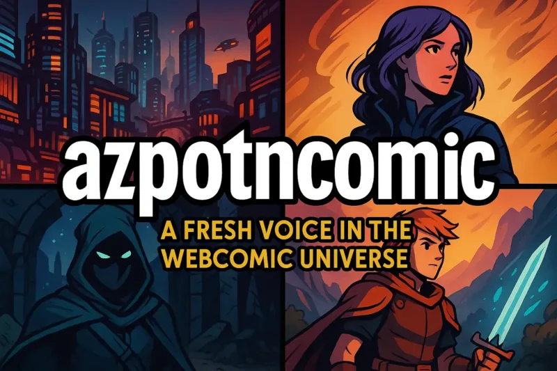 Promotional image for azpotncomic featuring comic panels and bold title design.