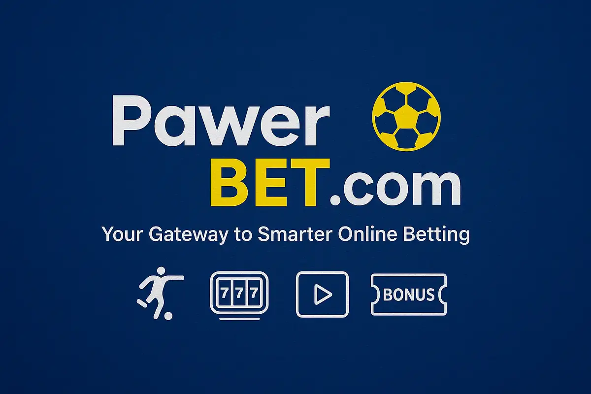 Pawer Bet.com logo with betting icons on blue background.